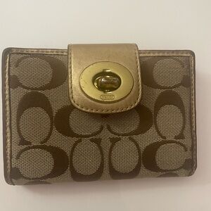 Coach Vintage Brown and Gold Wallet with Gold details